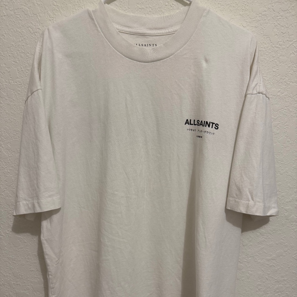 All Saints Underground London Oversized Faded T Shirt Mens Small White